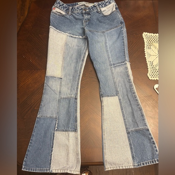 Vintage Y2K Mudd Blue Patchwork Flare Jeans size 9 - Picture 1 of 11